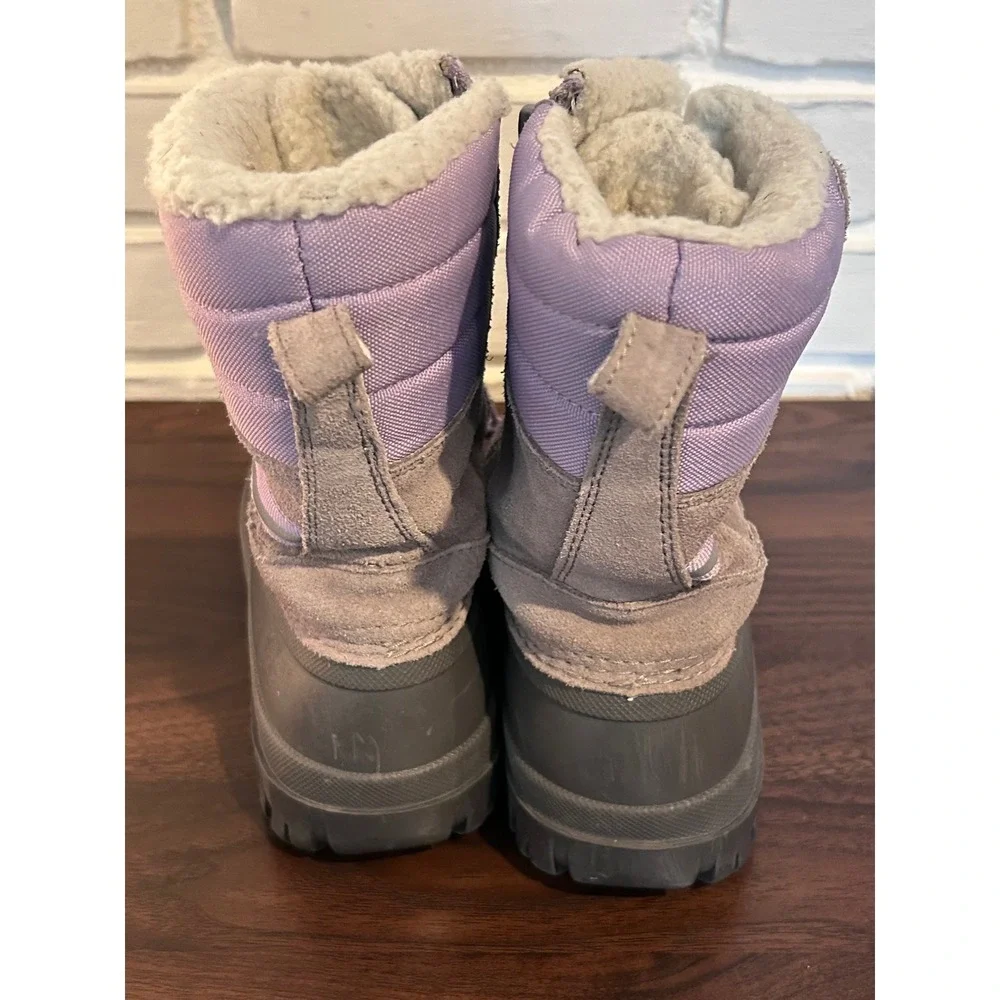 Lands End‎ Youth Snow Boots Gray Purple Waterproof Duck Boots Size 5M Gorpcore